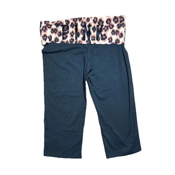 Victoria’s Secret PINK Y2K Leopard Fold Over Yoga Capri Pants Sequin Logo 2013 - Picture 1 of 7